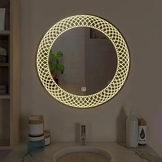 Wall Mounted Led Touch Sensor Mirror with Aluminum Frame | LED Illuminated Modern Design Vanity Round Mirror for Bedroom, Bathroom & Makeup Room (24inch x 24inch)