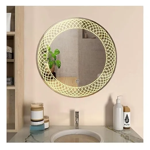 Wall Mounted Led Touch Sensor Mirror with Aluminum Frame | LED Illuminated Modern Design Vanity Round Mirror for Bedroom, Bathroom & Makeup Room (24inch x 24inch)