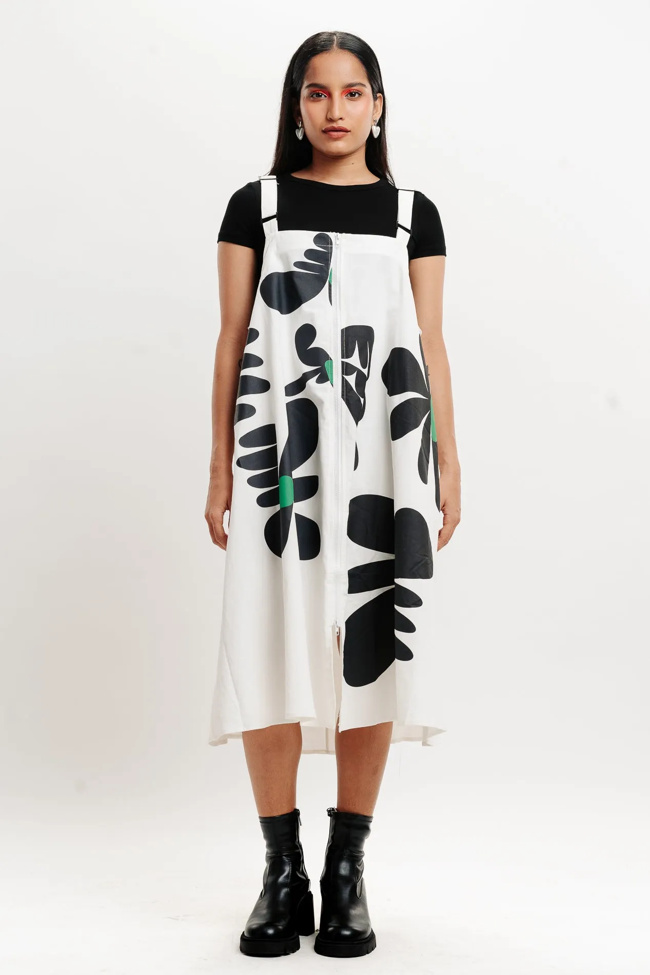 White Printed Dungaree Skirt