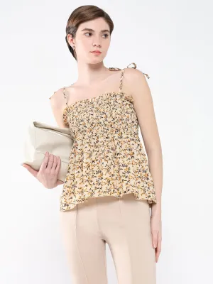 Women Floral Beige Peplum Top