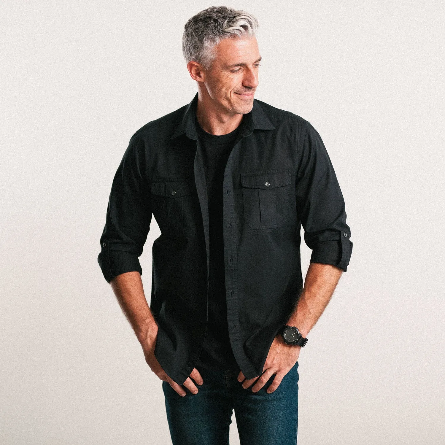 Work Utility Shirt – Black Cotton Twill