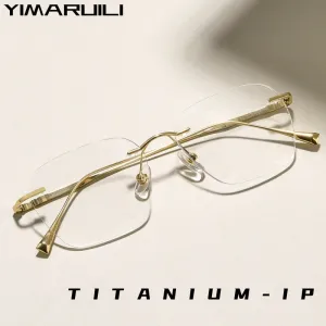 Yimaruili Unisex Rimless Square Titanium Eyeglasses 1912ti